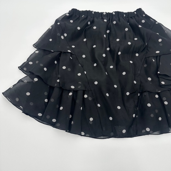 HM Skirt Women 4 NEW Black Coquette Whimsigoth Chiffon Polka Dots Tiered Pull On - Picture 3 of 10